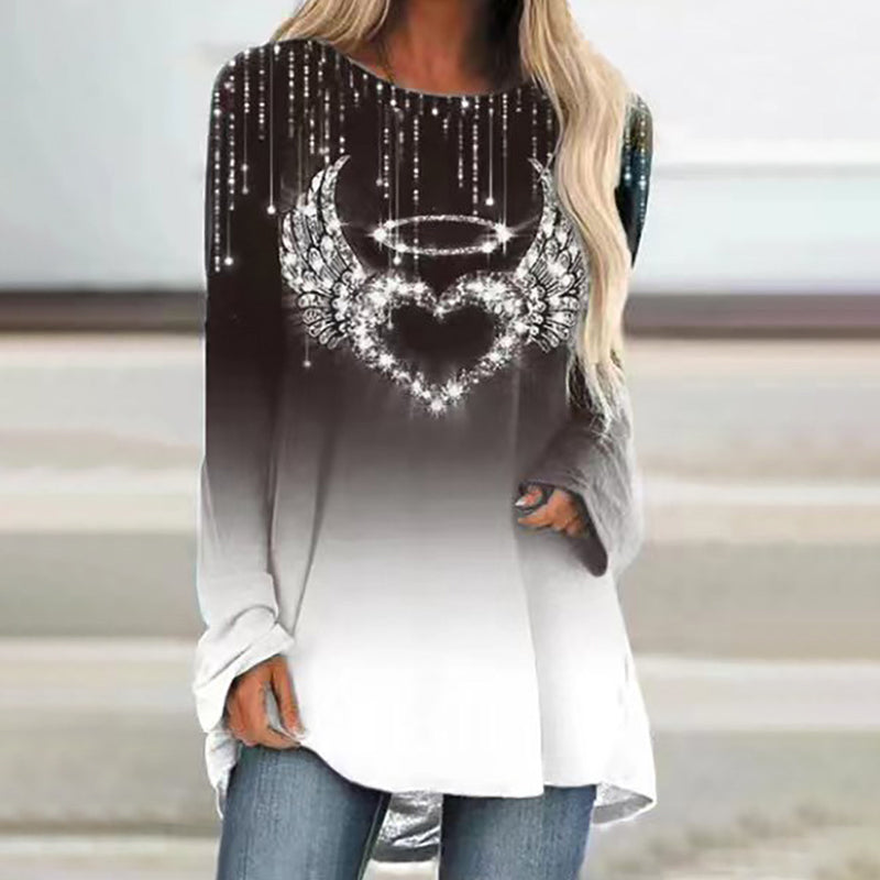 Round Neck Heart Print Long Sleeve T-Shirt