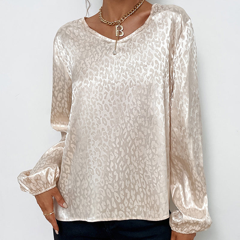 V-Neck Pullover Leopard Print Shirt