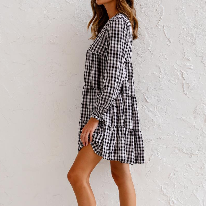 Round Neck Plaid Dress