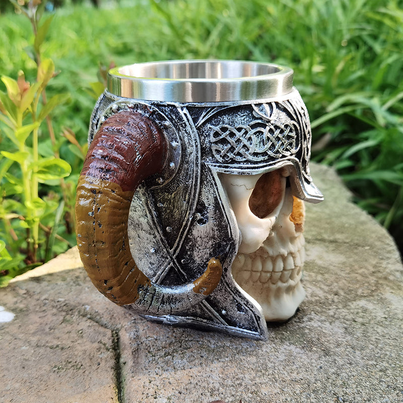 Viking Skeleton Mug with Horn Handles