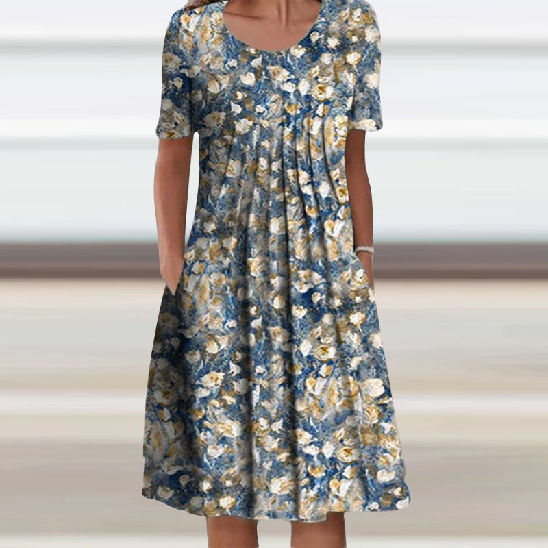 Floral Crew Neck Midi Shift Dress