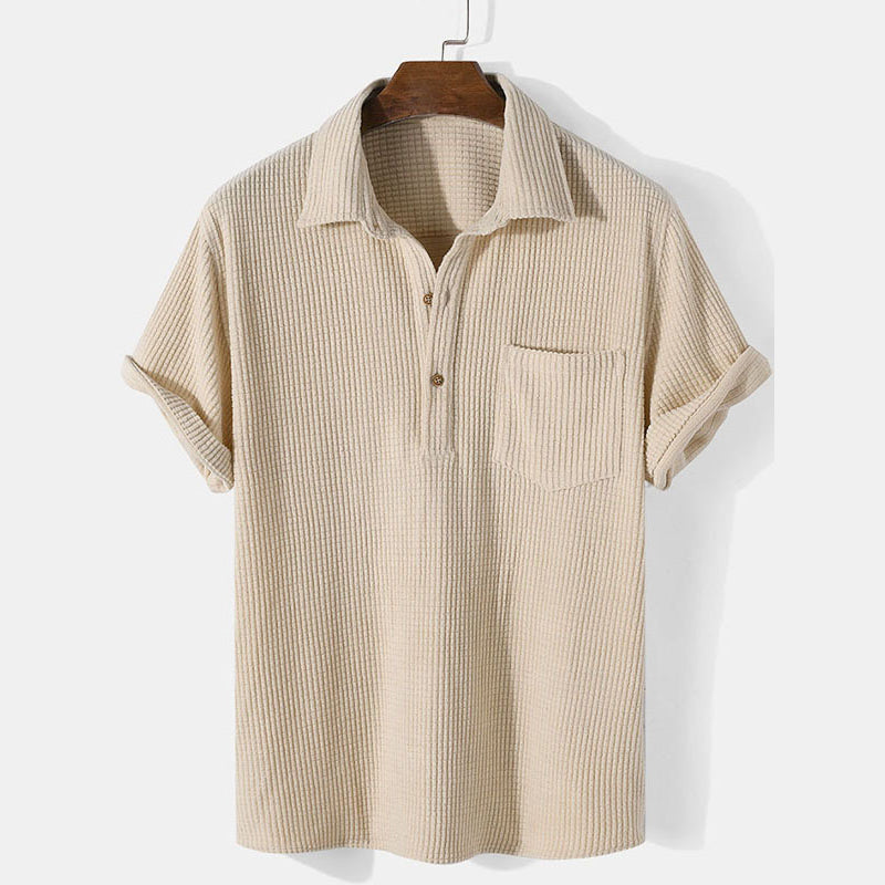 Men's Solid Color Waffle Casual Loose T-Shirt