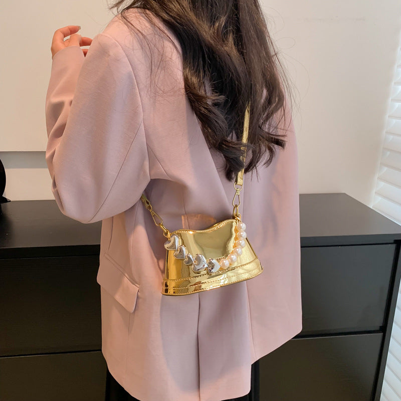 Mirror Laser Diagonal Pearl Handbag