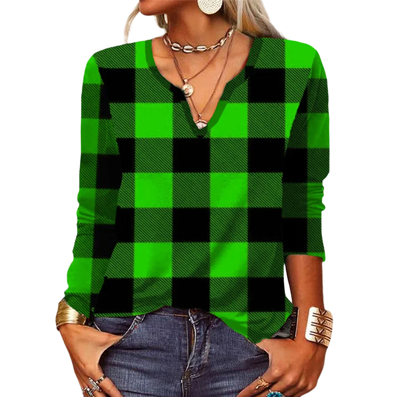 Plaid V-neck T-shirt