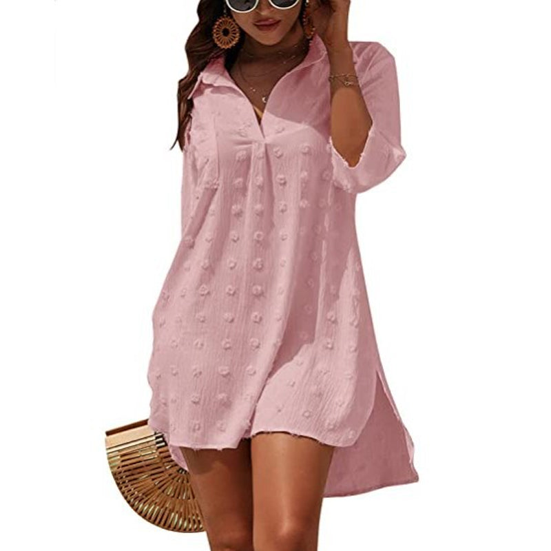 Chiffon Jacquard Big Pom Loose Casual Shirt