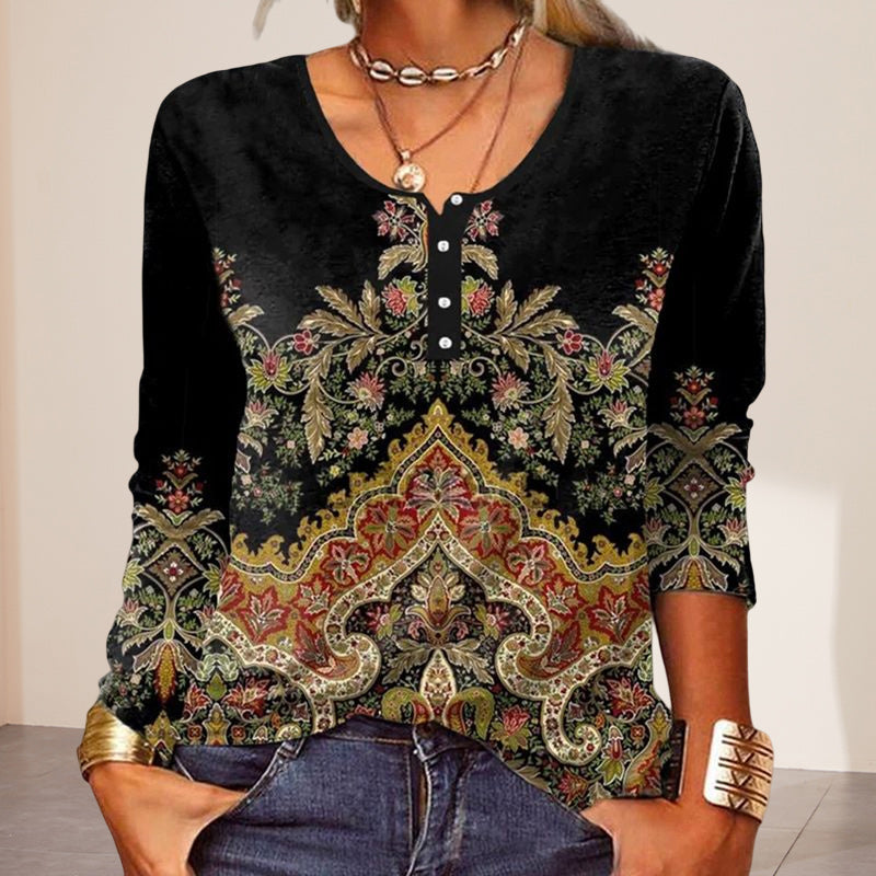 Floral Geometric Button T-Shirt