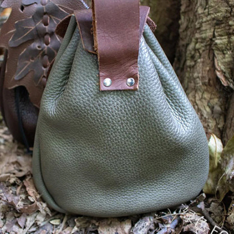 Medieval Renaissance Leather Drawstring Coin Pouch Bag
