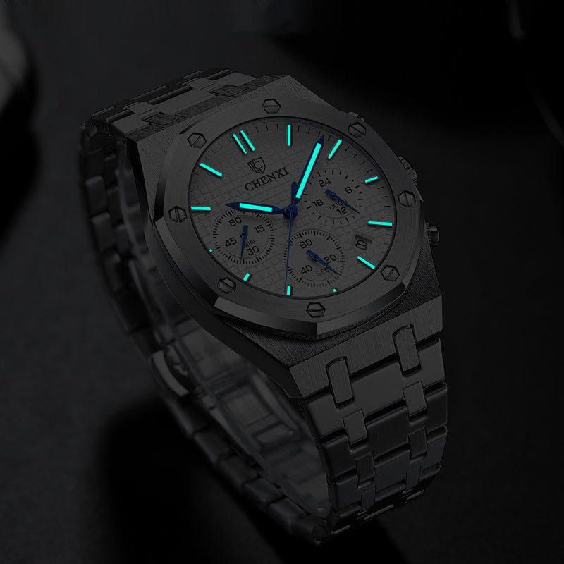 Men's Multifunctional Waterproof Quartz Steel Band Sports Watch