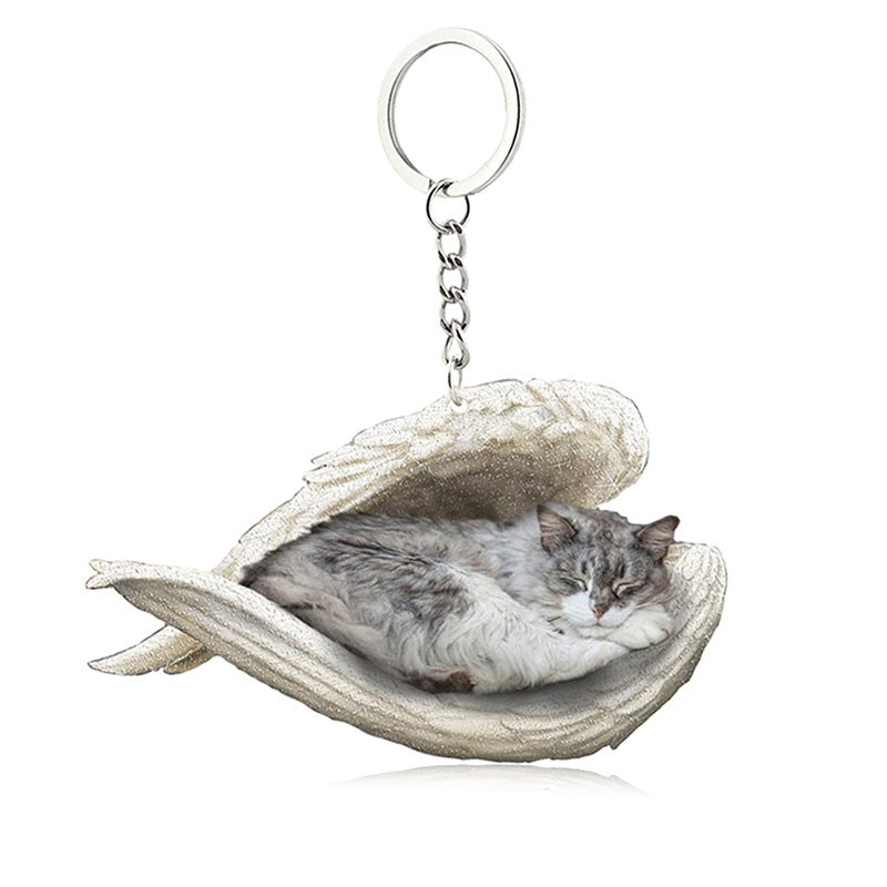 Acrylic Cat Angel Keychain