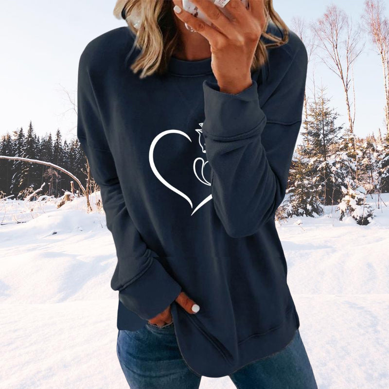 Heart Print Crewneck Sweatshirt