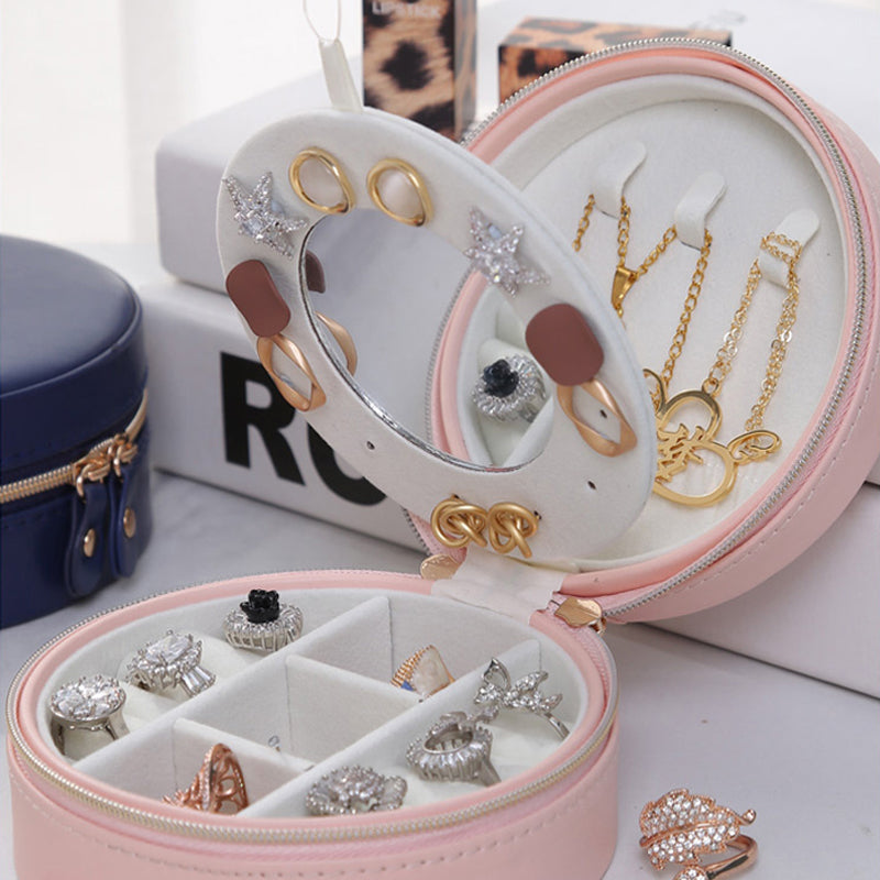 Three layers round portable jewelry box