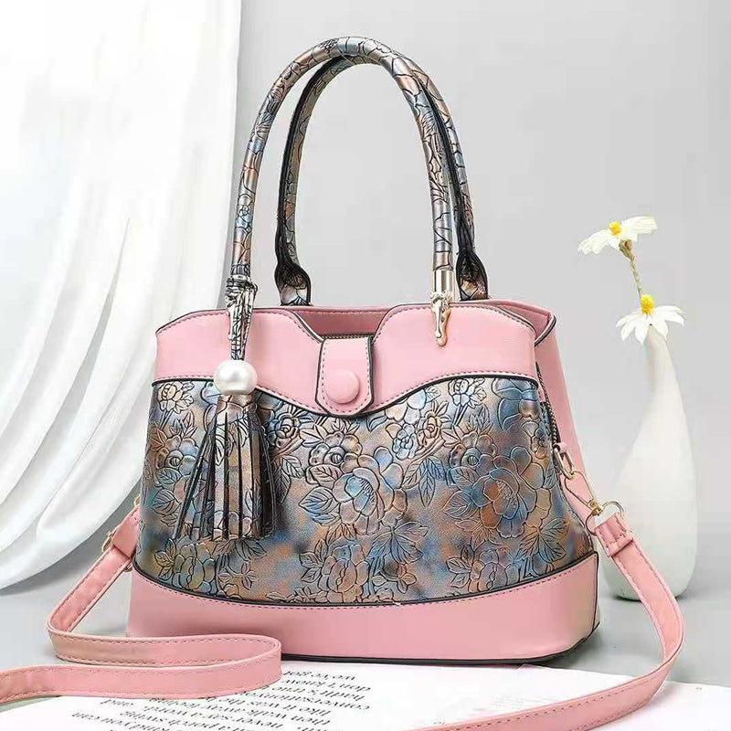 Trendy Print Handbag With Fringe