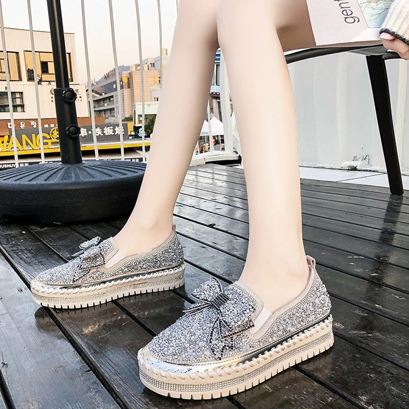 Thick Botton Casual Ladies Crystal Shoes