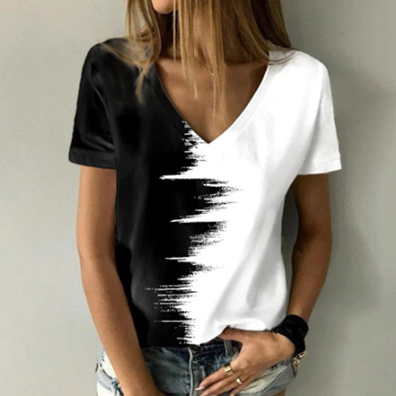 Digital Print V-Neck T-Shirt