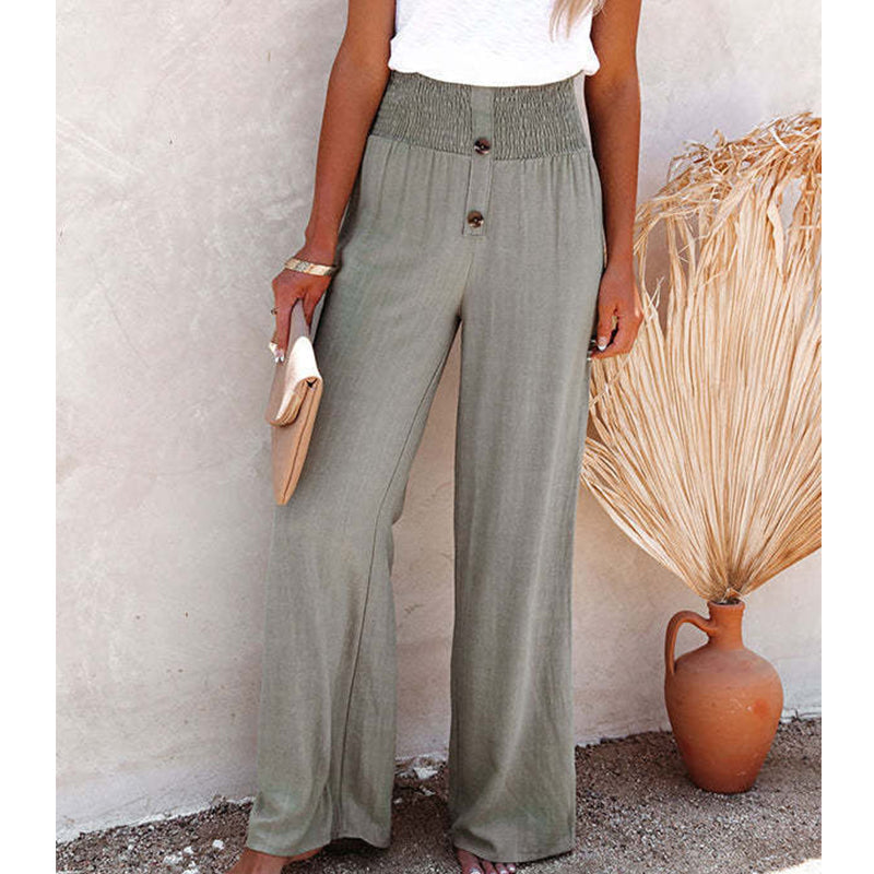 Cotton and Linen Elastic Wide Leg Pants