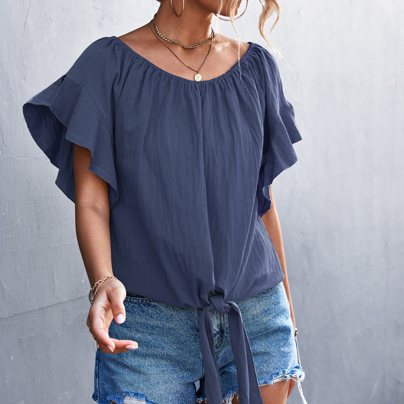 Ruffle Sleeve Round Neck Long Sleeve