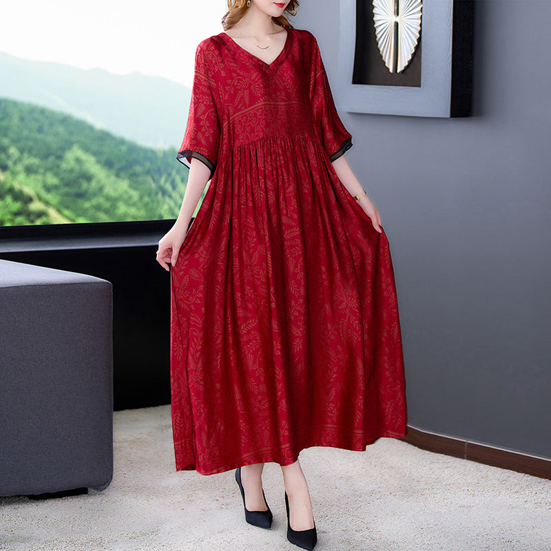 Mid Sleeve Printed Long Dress