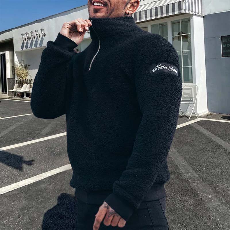 Black Stand Collar Plush Sweater