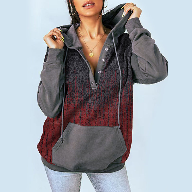 Printed Hooded Colorblock Sweatshirt