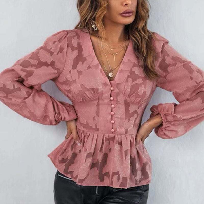 Jacquard Waist Chiffon Shirt