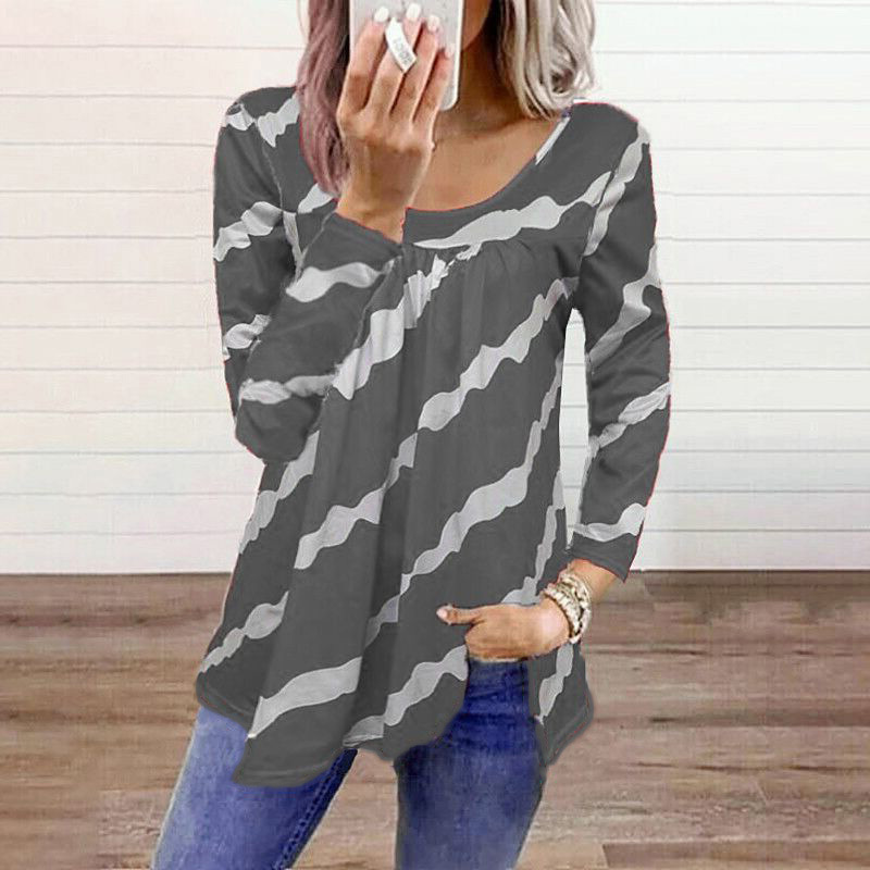 Striped Print Loose Long Sleeve T-Shirt