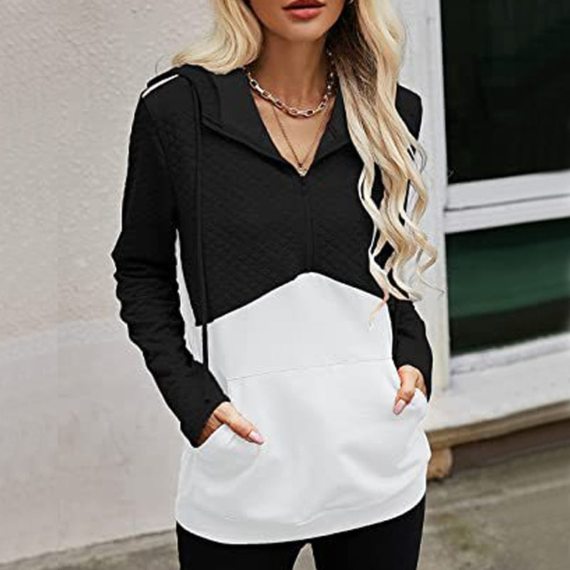 Hooded Zip-panel Contrast Pocket Sweatshirt