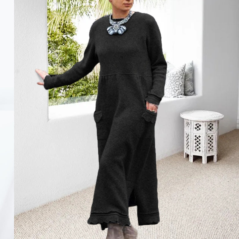 Long Crew Neck Pullover Knit Dress