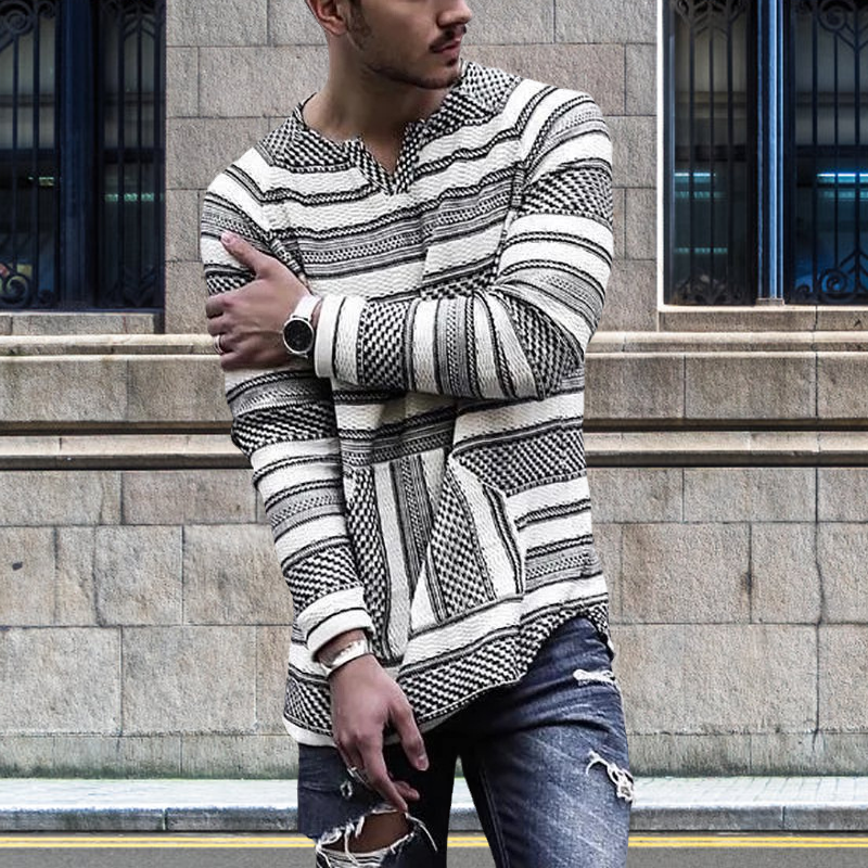 V-Neck Long Sleeve Striped T-Shirt