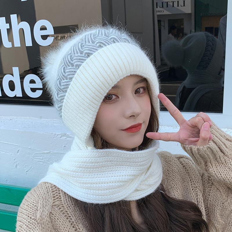 All-match cute knitted chunky hat scarf