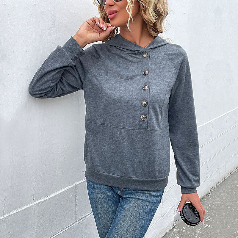 Button Hooded Sweatshirt