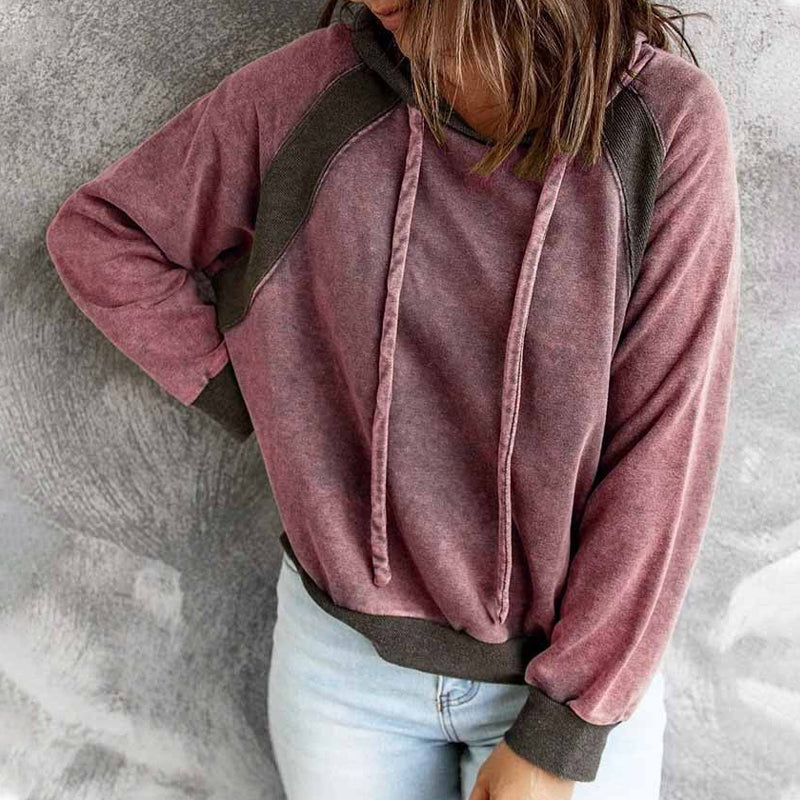 Casual Panel Hooded Long Sleeve Sweatshirt