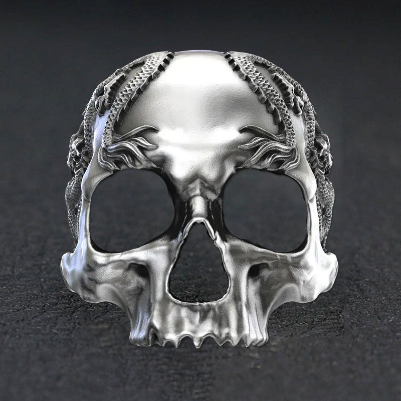 925 Silver Skull And Dragon Ring