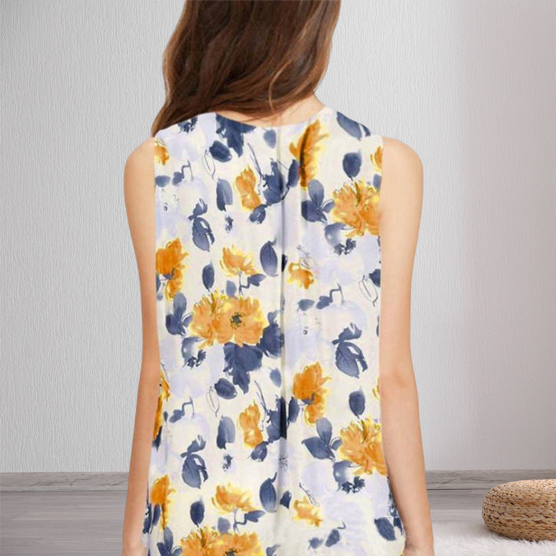 Loose Floral Print V-Neck Tank Top T-Shirt