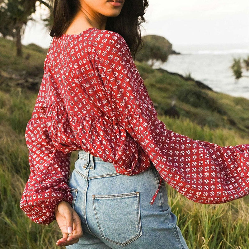 Lantern Long Sleeve Floral Chiffon Shirt