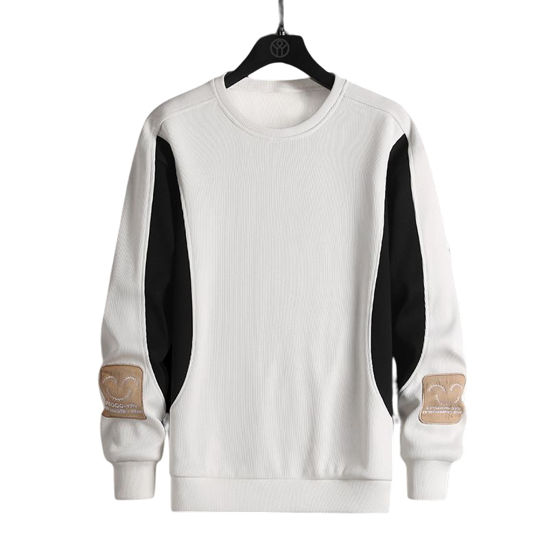 Thread Embroidery Colorblock Pullover Sweatshirt