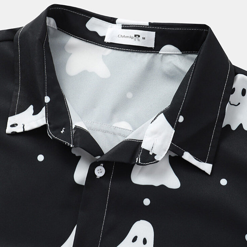 Men's Cute Ghost Print Halloween Short Sleeve Shirts