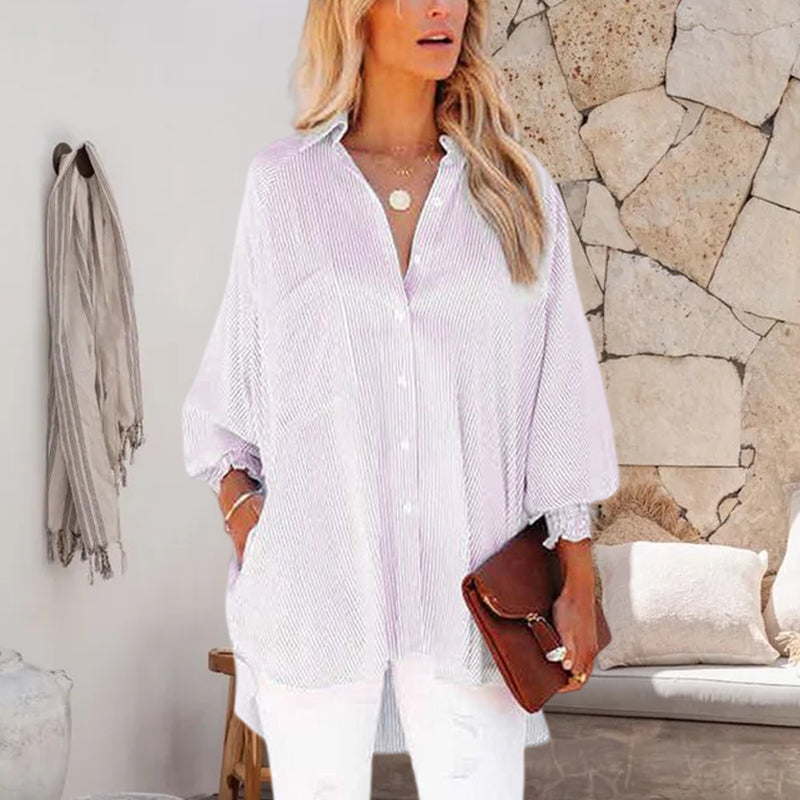 Beach Vacation Sunscreen Midi Stripe Shirt