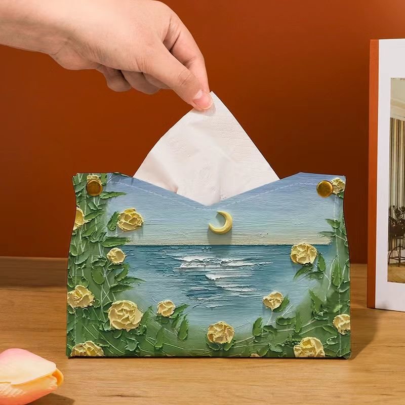 Tissue box with oil painting