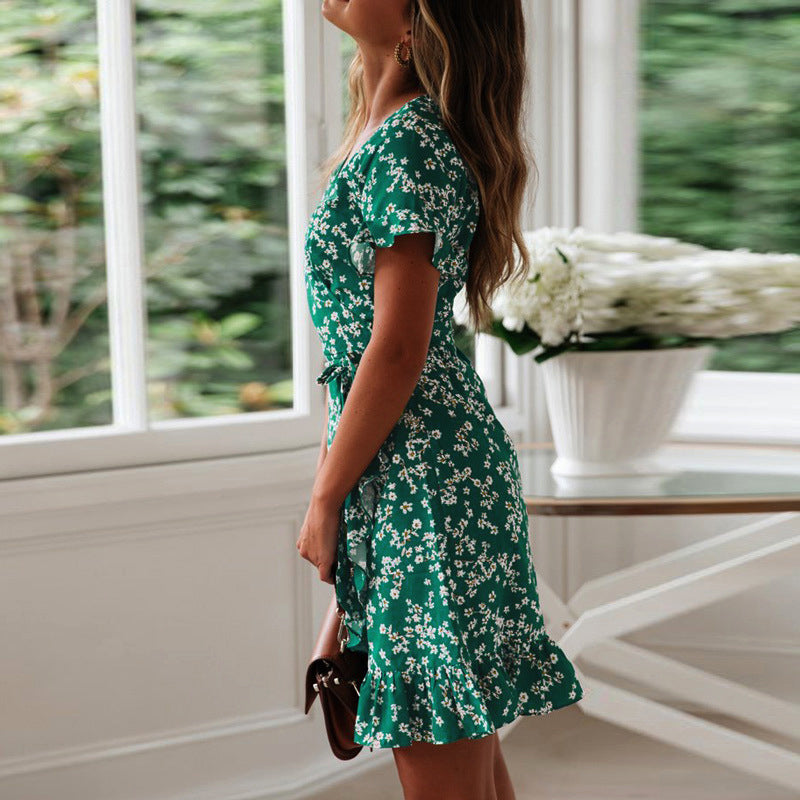 Floral V-Neck Tie Dress