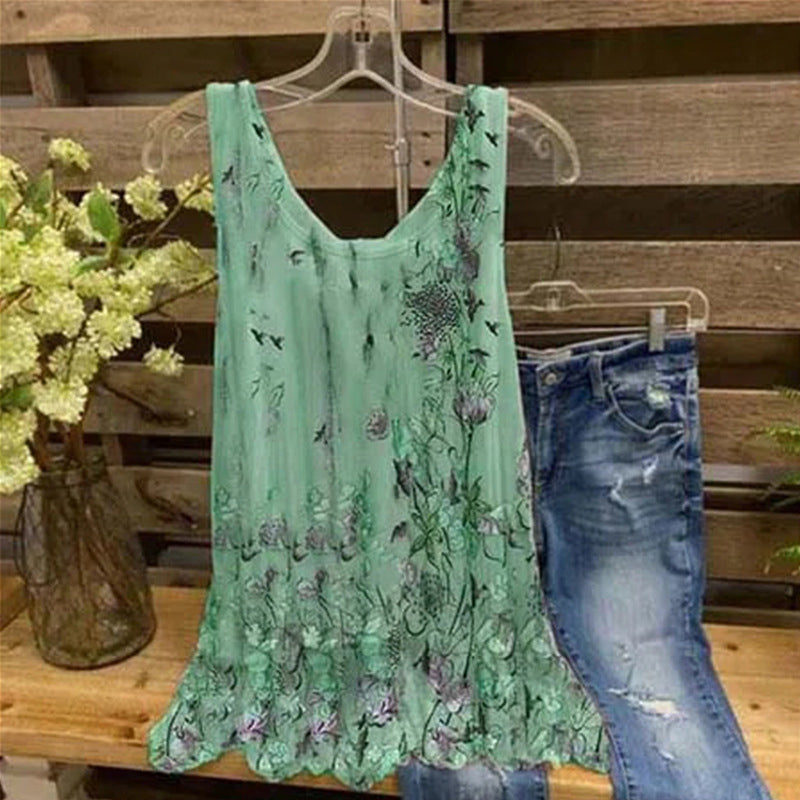 Floral Print Sleeveless T-shirt