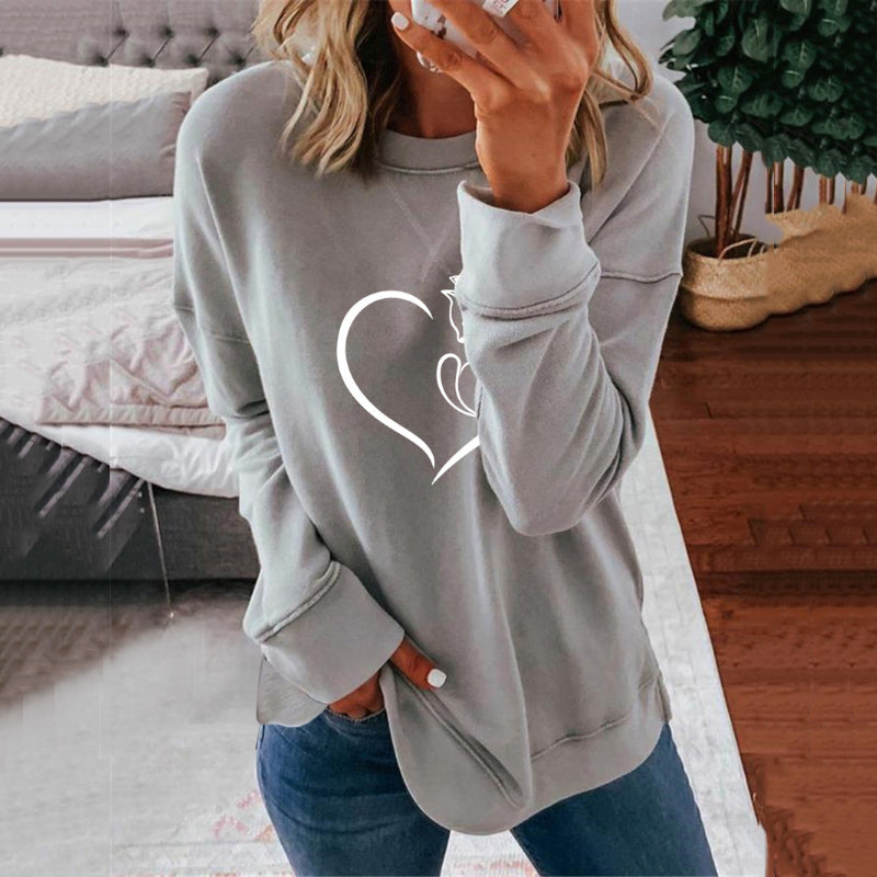 Heart Print Crewneck Sweatshirt