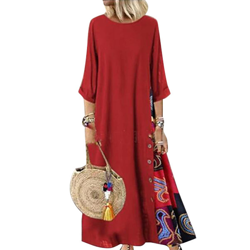 Contrast 3/4 Sleeve Dress