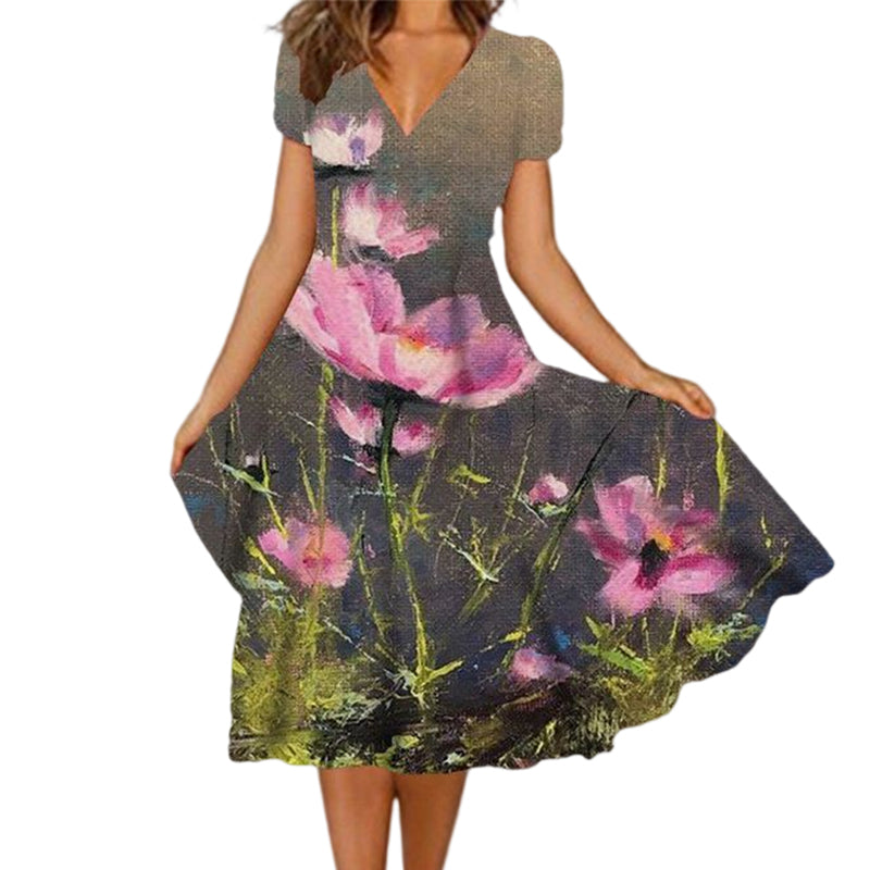 Positioning Print Swing Dress