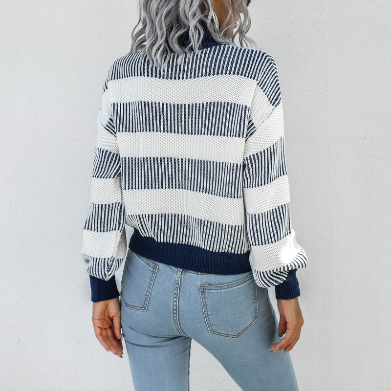 Lantern Sleeve Striped Sweater