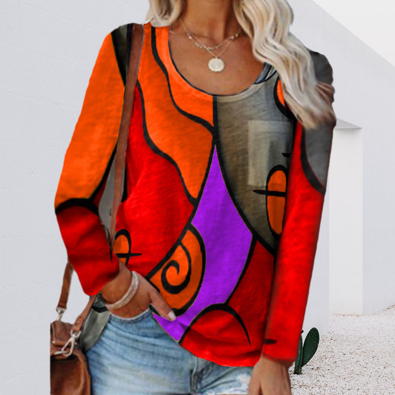 Casual Color Block Long Sleeve T-Shirt