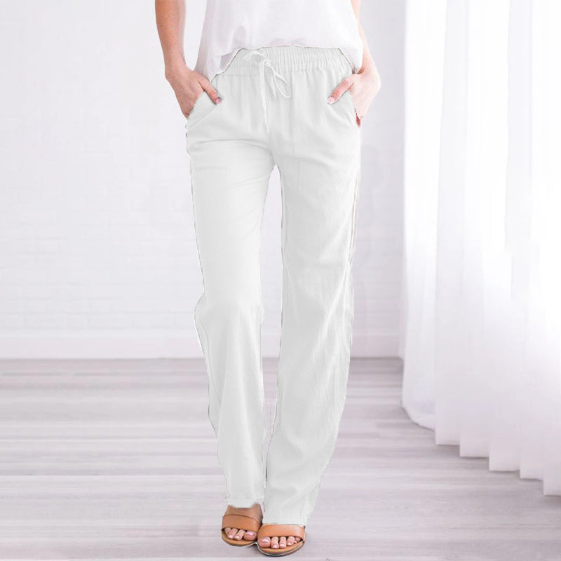 Solid Color Lace-Up Pants