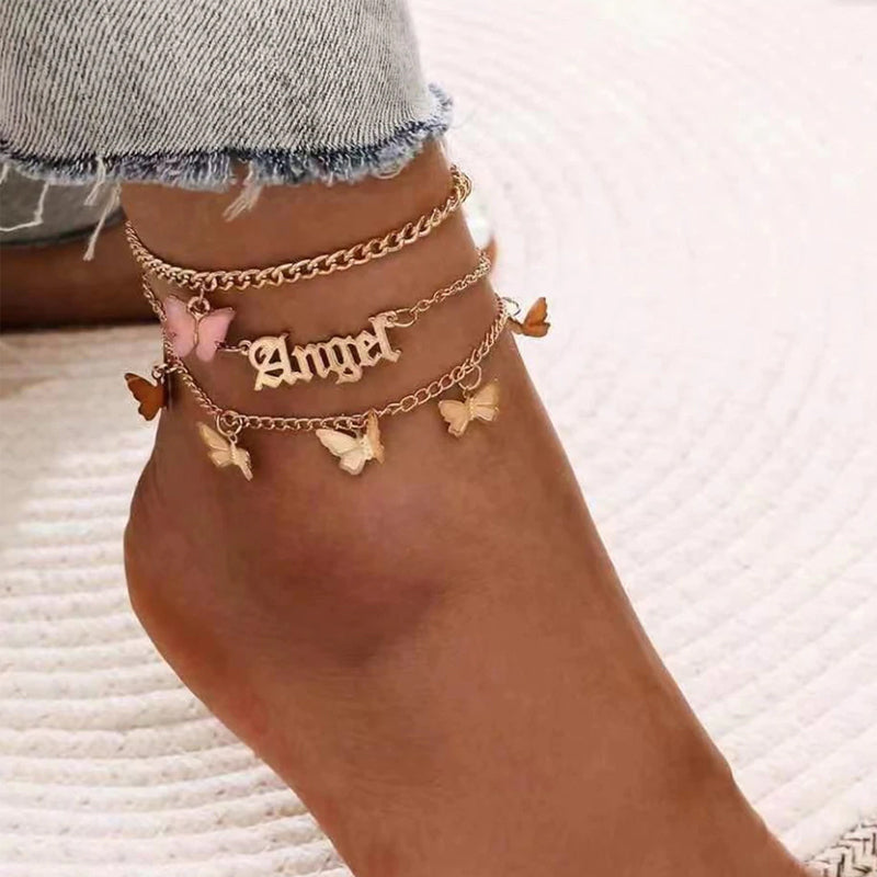 Angel Butterfly Anklet 3 Piece Set