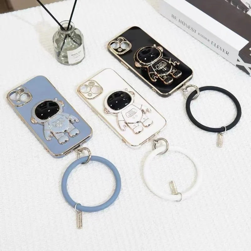 6D Plating Astronaut Stand Phone Case With Pendant