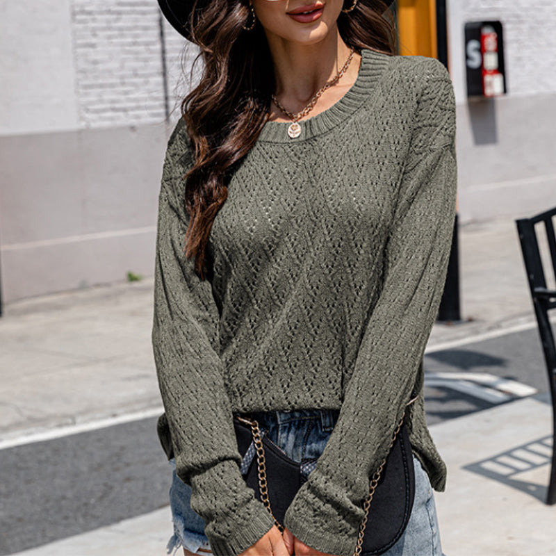Crew Neck Cutout Sweater