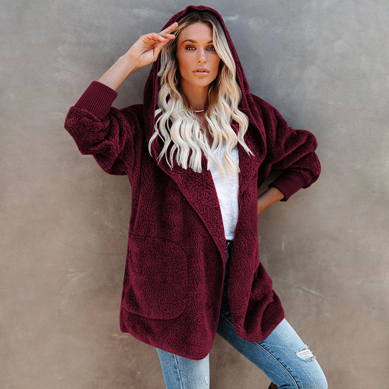 Long Sleeve Casual Hooded Solid Color Cardigan